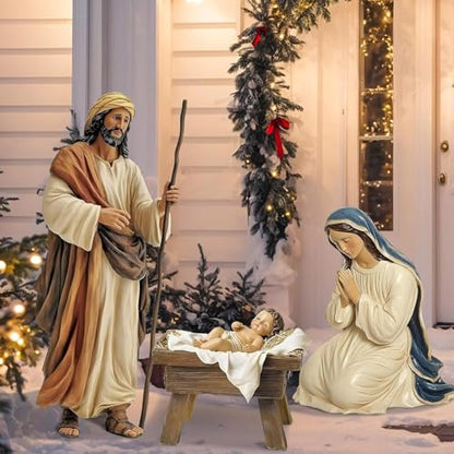 MorningRo 3 Pcs Large Metal Christmas Outdoor Nativity Scene Set (Retro) - size: 60''H