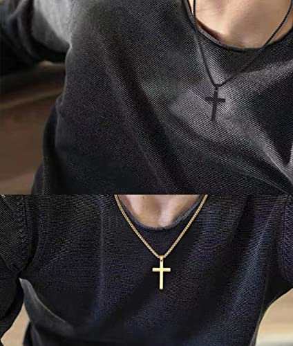 SKQIR Stainless Steel Cross Necklace for Men Silver Cross Necklace for boy Small Cross Pendant Necklace Simple Jewelry Cross Chain Gifts for Men - color: Black:Cross Pendant 0.4'' * 0.8'', style: Chain 18 inches