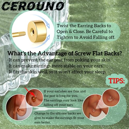 CEROUNO Flat Back Stud Earrings - 925 Sterling Silver Post Flatback Earrings Gold Silver Cubic Zirconia Earrings Studs for Women - color: Gold Star