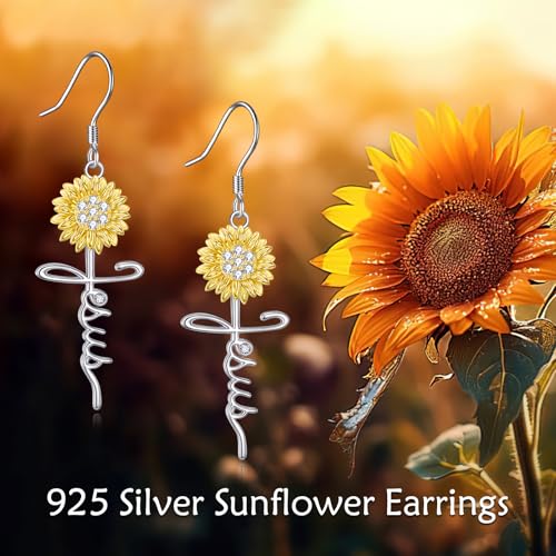 POPLYKE Faith Cross Flower Stud Earrings for Women Sterling Silver Dangle Earring Jewelry Gifts for Women Mom Wife - style: Jesus