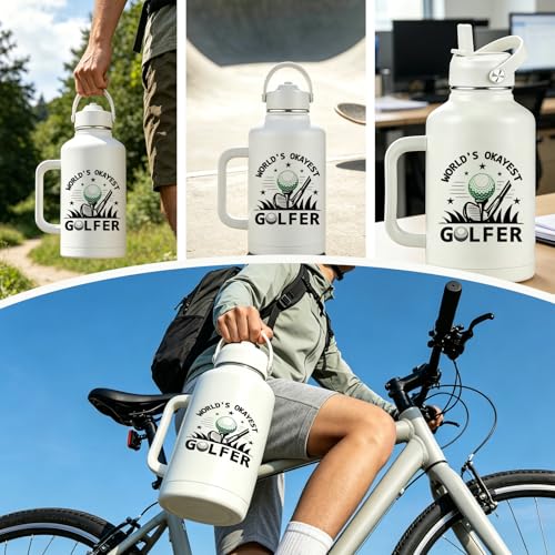 Golf Gifts for Men Golfer 64 oz Water Bottle Insulated with Straw and Handle, Fathers Day Golf Gift for Dad Gift from Daughter and Son, Fathers Day Gift for Golfer Men Grandpa Papa Daddy Husband - color: Golf