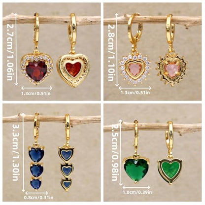 18K Gold Plated, Dangle Earrings for Women, Flower/Heart Drop earrings, Hypoallergenic Cubic Zirconia Earrings, Lightweight, Party, gold earrings, Jewelry for Gifts, Fashion - style: Drop-Heart-Mixcolor