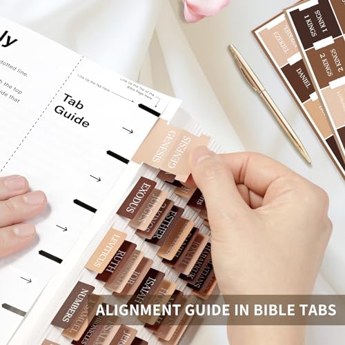 Taja Bible Tabs, 75 Large Print Index Tabs for Women & Men - color: D-bed of Oak