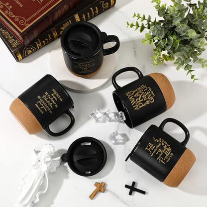 FillTouch 4 Pcs Christian Gifts Ceramic Coffee Mug with Cork Bottom, 15 oz
