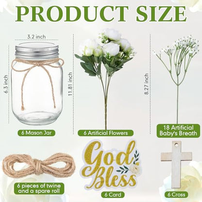 Suncalla 6 Sets Baptism Table Centerpieces Mason Jar Cross for Baby Shower