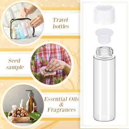 Lallisa 80 Pcs 7 ml Glass Vials with White Screw Caps and Plastic Stoppers, 2 Dram Clear Small Leakproof Bottles Bulk, Mini Liquid Sample Vials for Essential Oils, Sample, DIY Craft - color: Clear with White Cap, size: 7 ml