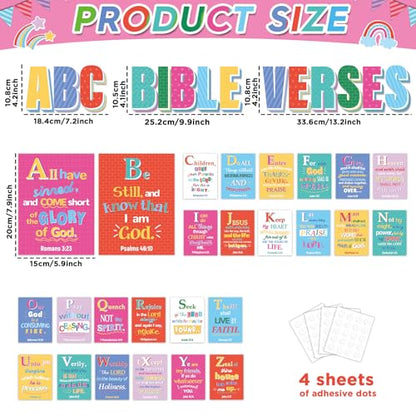 29Pcs ABC Bible Verse Poster Christian Scripture Bulletin Board Sunday School Classroom Decorations Religious Inspirational Quotes Poster for Back to School Church VBS Classroom Home Wall Decor
