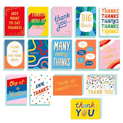 American Greetings 17-Count Thank You Card Pack, Colorful Mixed Designs