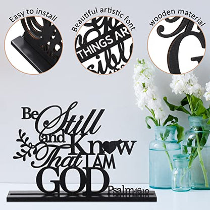 Blulu 4 Pack Inspirational Table Decorations Wooden Christian Faith Bible Verse Centerpieces Black Motivational Prayer Room Blessed Signs for Home Office Living Room Kitchen Farmhouse Art Decor
