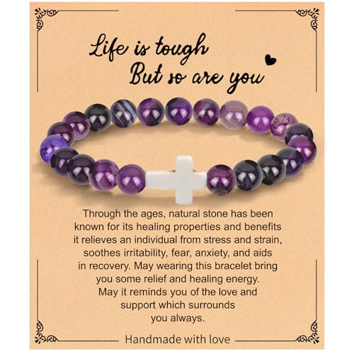 Christian Grandparents - Day Gifts for Women, Religious Cross Bracelet - color: Purple - Life is tough but so are you