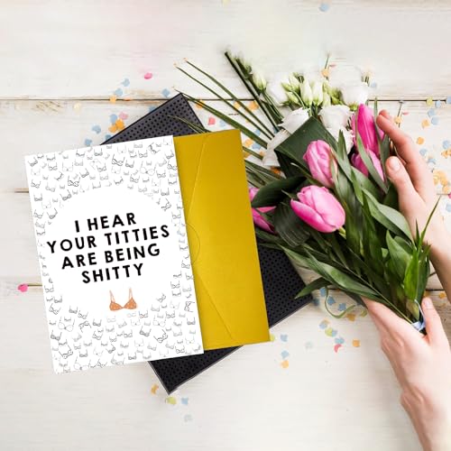 RUALOVE Funny Breast Cancer Card for Her, Breast Cancer Gift, Breast Cancer Encouragement Card, Breast Cancer Sympathy Card Gift, Breast Cancer Get Well Card Fell Better Gift for Women - color: #1