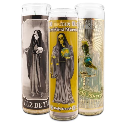 Santa Muerte Dia del Los Muertos 8" Black & White Religious Candle Bundle