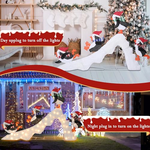 7 FT Lighted Christmas Penguin On Slide, Pre‑Lit Outdoor Yard Decor - size: 51''*82.68''