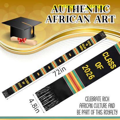 Geyoga Graduation Stole Kente Stole Black Authentic African Art 72" x 4.8" for Adult College Unisex Grads Celebrate - style: Young Gifted & Black