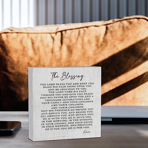 the Blessing Wooden Box Sign Decorative Christian Song Lyrics Scripture Art Wood Box Sign Home Decor Rustic Square Desk Decor Sign for Shelf 5 x 5 Inches