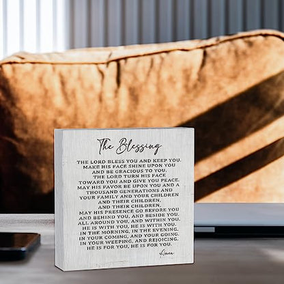the Blessing Wooden Box Sign Decorative Christian Song Lyrics Scripture Art Wood Box Sign Home Decor Rustic Square Desk Decor Sign for Shelf 5 x 5 Inches