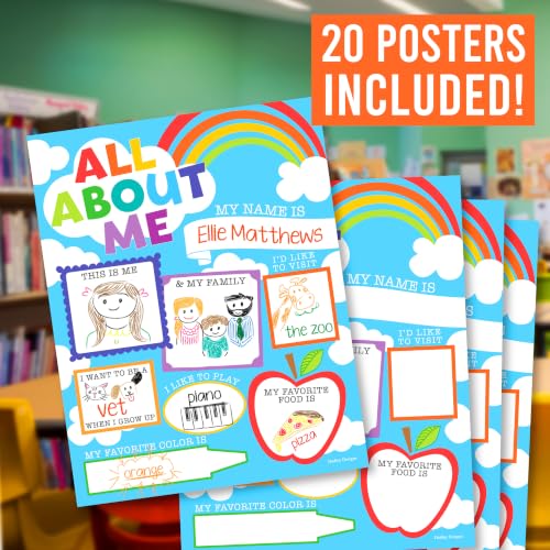 20 All About Me Posters Elementary Classroom Decor, Star Student Poster - color: Blue