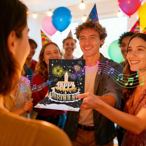 3D pop-up music birthday card - LED Light Cake Greeting Card - color: Cake - Black