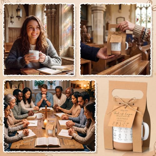 6 Sets Christian Gifts Sets Bulk Bible Verse Mug with Boxes Inspirational Scripture Ballpoint Pen Gift Card Tag Twine Ceramic Religious Coffee Cup Set for Pastor Church Women - style: Christian