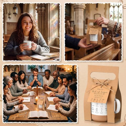 6 Sets Christian Gifts Sets Bulk Bible Verse Mug with Boxes Inspirational Scripture Ballpoint Pen Gift Card Tag Twine Ceramic Religious Coffee Cup Set for Pastor Church Women - style: Christian