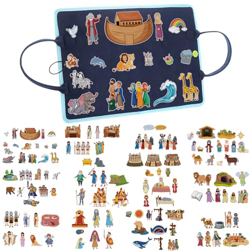 SmoothNovelty 12 Pack Flannel Felt Board Stories Set with a Foldable Board for Preschool Activities Boys Girls(Bible) - style: Bible