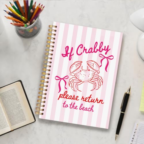 Coquette Pink Bow Preppy Beach Striped Notebook for Women 5.5x8.3 - color: Beach Striped