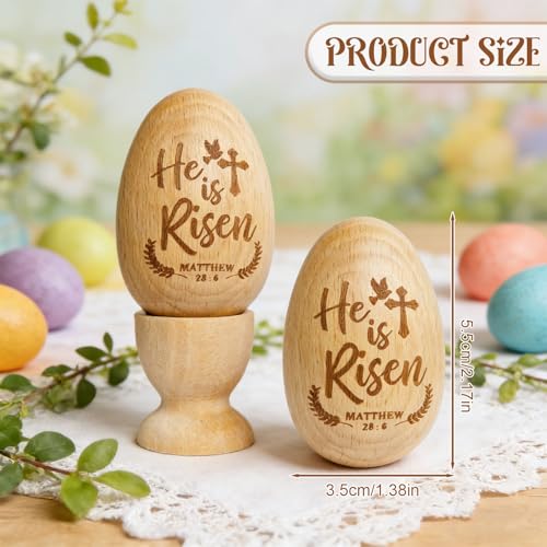 He is Risen Easter Eggs Decor, 2 Pack Wooden Resurrection Eggs Basket Stuffers for Religious Easter Gift, Christian Basket Filler Easter Decorations for Home Table