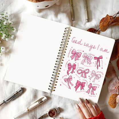 Coquette Pink Bow God Says I am Christian Noteboo Journal for Women - color: God Says I'am -pink