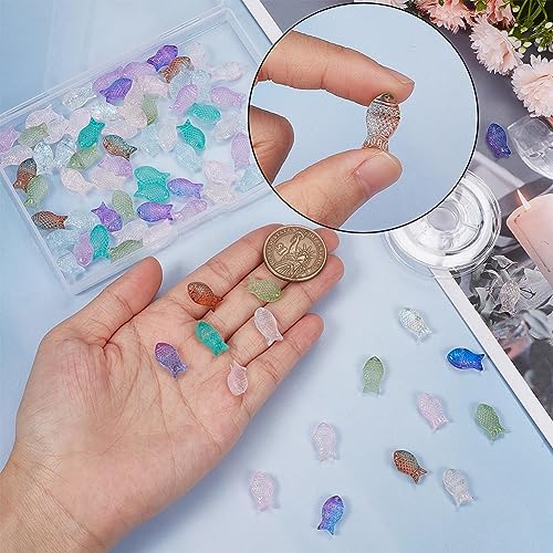 SUNNYCLUE 1 Box 100Pcs Fish Beads Bulk Transparent Glass Fish Bead Colorful Pink Green Blue Marine Life Summer Sea Ocean Animal Mermaid Charms for Jewelry Making Kit Adult Women - color: 1 Box 100pcs Side Drilled Fish Bead Mixed Color