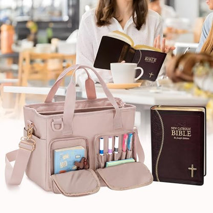 Teamoy Large Bible Bag for Women, Bible Tote Bag Book Cover Case, Pink - color: Pink