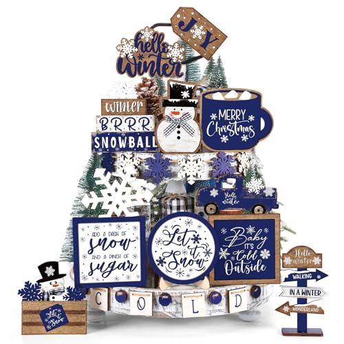Vercraft Christmas Tiered Tray Decor Xmas Wooden Table Decor, Retro - style: Retro
