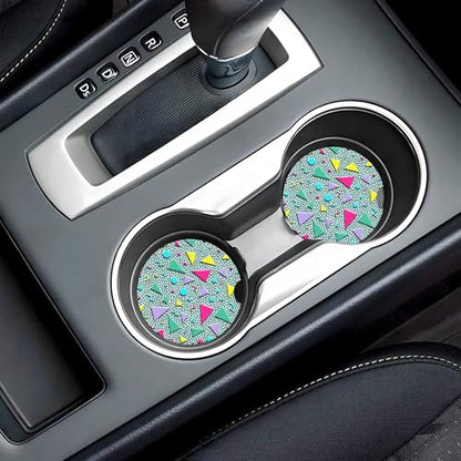 80s 90s Pattern Car Cup Holder Coasters 2 Pack 2.63" for Women - color: Turquoise‌