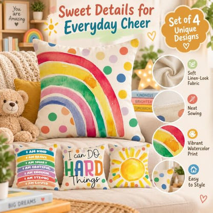 Fahrendom Rainbow Sunshine Decorative Throw Pillow Covers 18 x 18 Set of 4 - color: Rainbow