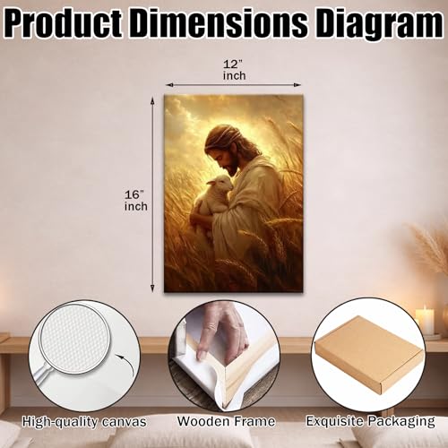 Jesus with Lamb Canvas Wall Art, Gallery Wrapped Christian Print, 12x16 - color: Jesus And Lamb, size: 16"L x 12"W