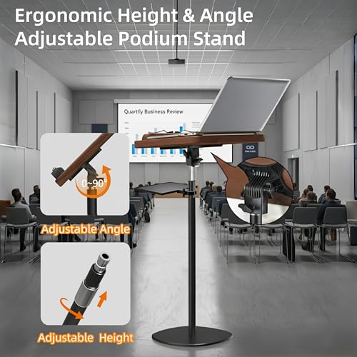 NAMON Lectern Podium Stand with Storage Tray, 16.5"–51" Height Adjustable - color: Walnut Effect