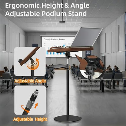 NAMON Lectern Podium Stand with Storage Tray, 16.5"–51" Height Adjustable - color: Walnut Effect