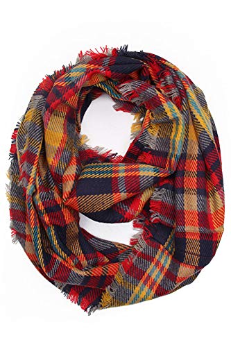 ScarvesMe Women's Check and Plaid Soft Infinity Loop Winter Fall Warm Scarf - color: Hred