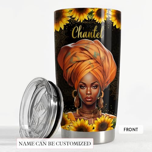 SANDJEST Personalized Black Queen Tumbler Faith Women Bible 20oz 30oz Tumblers with Lid Gift for African American Girl Encouragement Birthday - color: Black Woman 3