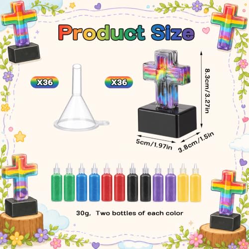 Teyva 90 Pcs Sand Art Cross Craft Kit, 24 Bottles 12 Sand 24 Funnels