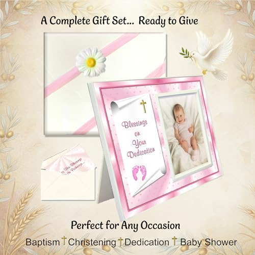 Baby Girl Dedication Picture Frame Keepsake – Faith-Inspired Gift from Godparents or Grandparents – Holds 3.5x5 Photo - color: Girl Dedication