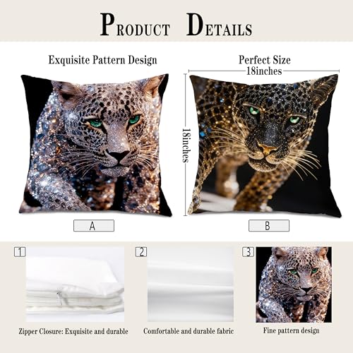 Luxury Glitter Leopard Throw Pillow Covers 18x18, Cheetah Room Decor, Glam Glitter Funky Maximalist Cheetah Decorative Pillow Covers for Girls Bedroom Dorm Apartment, Set of 2 - color: Colour -O