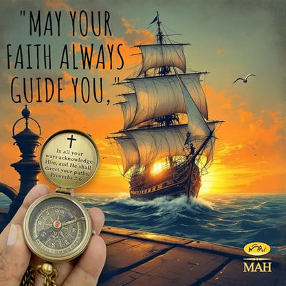 Handmade Religious Brass Compass Gift with Engraved & Embossed Faith Messages – Inspirational Christian Religious Gift Keepsake for Baptism, Confirmation, Christening, First Communion or Christmas - style: May Your Faith – Edition 1