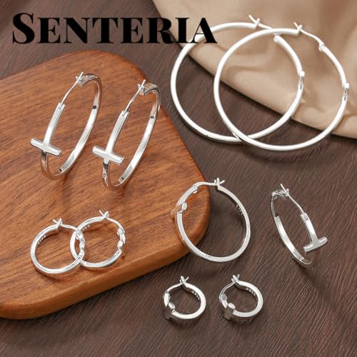 Senteria 3MM 925 Sterling Silver Post Cross Hoops Earrings Hypoallergenic - color: Silver-40MM