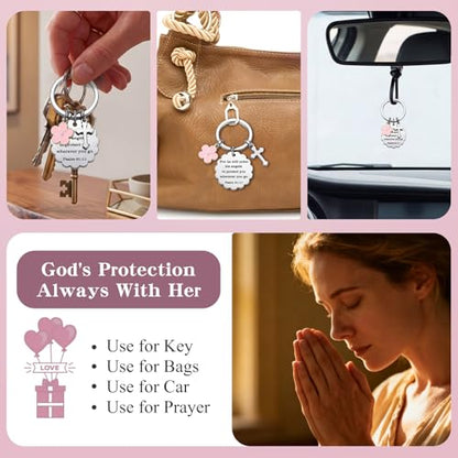 Christian Gifts for Women Girl, Baptism Confirmation Gifts for Teen Girl, Bible Verse Keychain for Birthday Christmas - color: Silver - Psalm 91:11