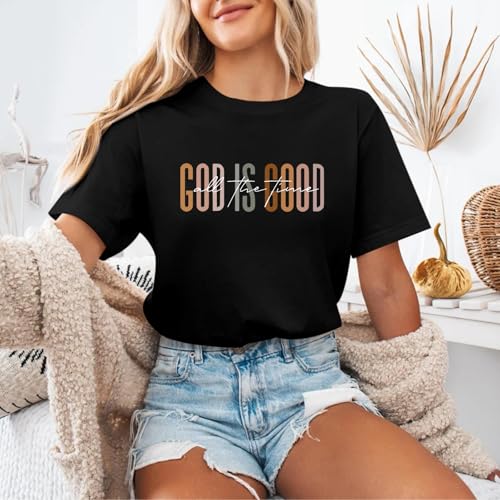 Tuislay Christian God is Good Shirt for Women Faith Jesus Shirts Bible Verse Religious Tshirts Inspirational Tees Cute Tops - color: Black, size: 3X-Large
