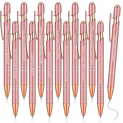 Zonon 12 Pcs Inspirational Pens, Motivational Ballpoint Pen Gifts for Women - color: Rose Gold, style: Nurse Style