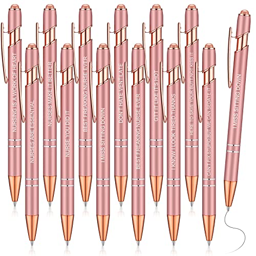 Zonon 12 Pcs Inspirational Pens, Motivational Ballpoint Pen Gifts for Women - color: Rose Gold, style: Nurse Style
