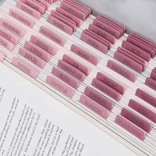 Thinkor Reposition Laminated Bible Tabs, Large Print Pink Stickers, Easy to Read & Apply Bible Tabs for Women and Man - color: Ombre Pink