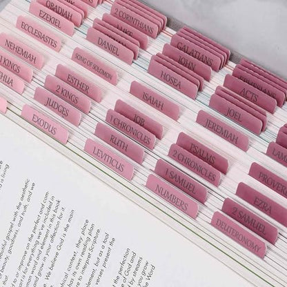 Thinkor Reposition Laminated Bible Tabs, Large Print Pink Stickers, Easy to Read & Apply Bible Tabs for Women and Man - color: Ombre Pink