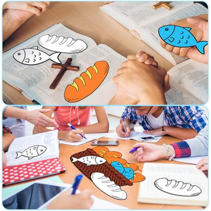 Sotiff 36 Set Fish and Loaves Coloring Craft, Sunday School Bible Story Kit - style: Fish and Loaves